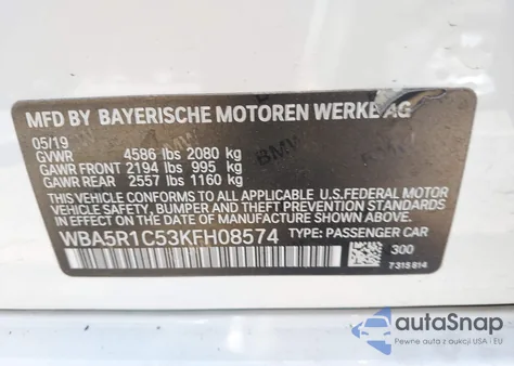 2019 BMW 330I из США, поврежденный, VIN WBA5R1C53KFH08574